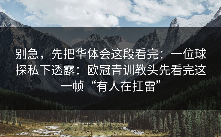别急，先把华体会这段看完：一位球探私下透露：欧冠青训教头先看完这一帧“有人在扛雷”