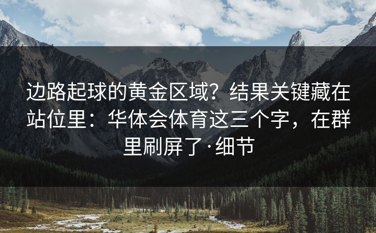 边路起球的黄金区域？结果关键藏在站位里：华体会体育这三个字，在群里刷屏了·细节