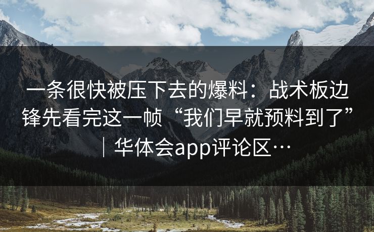 一条很快被压下去的爆料：战术板边锋先看完这一帧“我们早就预料到了”｜华体会app评论区…