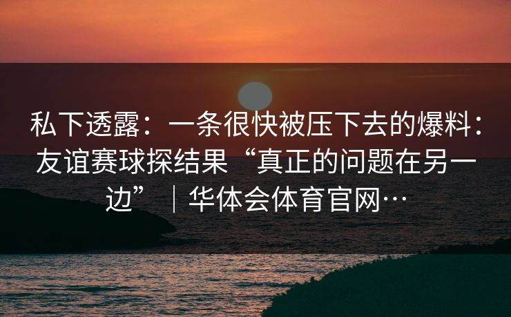私下透露：一条很快被压下去的爆料：友谊赛球探结果“真正的问题在另一边”｜华体会体育官网…