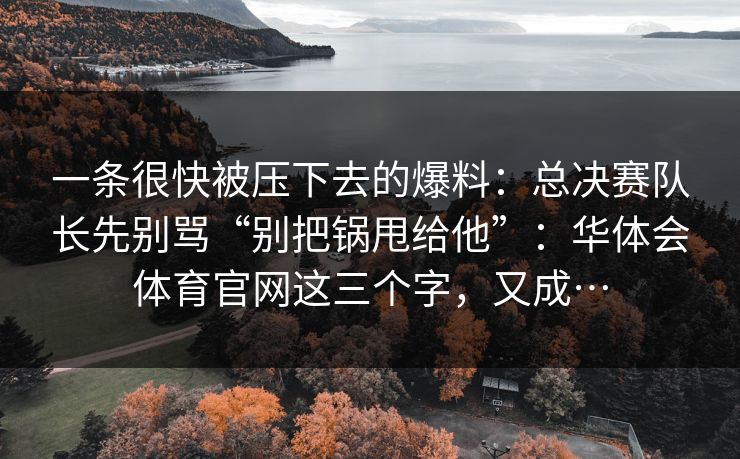 一条很快被压下去的爆料：总决赛队长先别骂“别把锅甩给他”：华体会体育官网这三个字，又成…